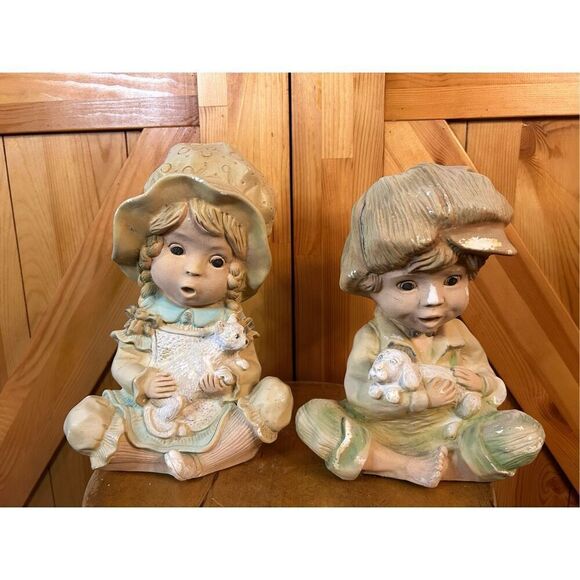 Alice & Andy Chalkware Statues Lawn Ornaments Universal Statuary 1974 - Picture 1 of 14